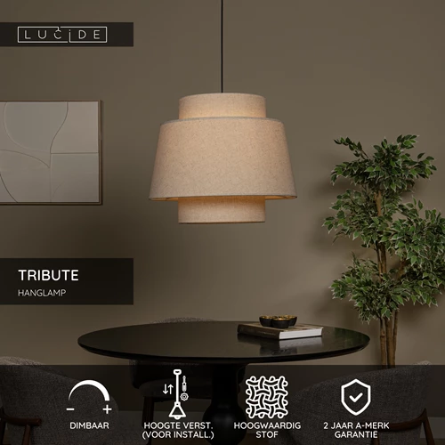 Lucide TRIBUTE - Hanglamp - Ø 60 cm - 1xE27 - Beige - USP